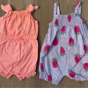 Carter's Girl's Size 3-6 Months Lot Of Two Casual Cotton Rompers